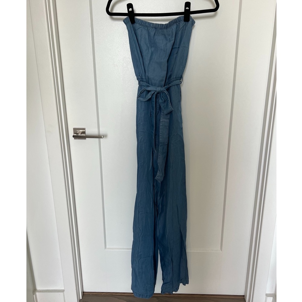 Strapless Denim Jumpsuit with Belt